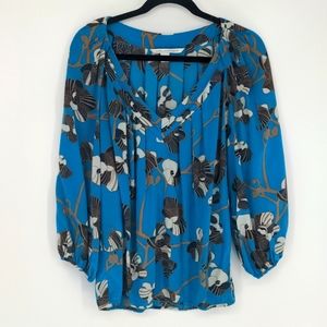 Diane Von Furstenberg Women's Size 12 Silk Turquoise Blouse Puff Sleeve Cahil